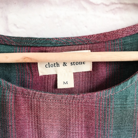 Cloth & Stone Lace Up Plaid Top Size Medium - Picture 3 of 5
